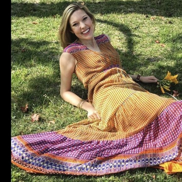 Anthropologie Embellished Chiffon Swing Maxi  Dress 2 - Picture 3 of 8